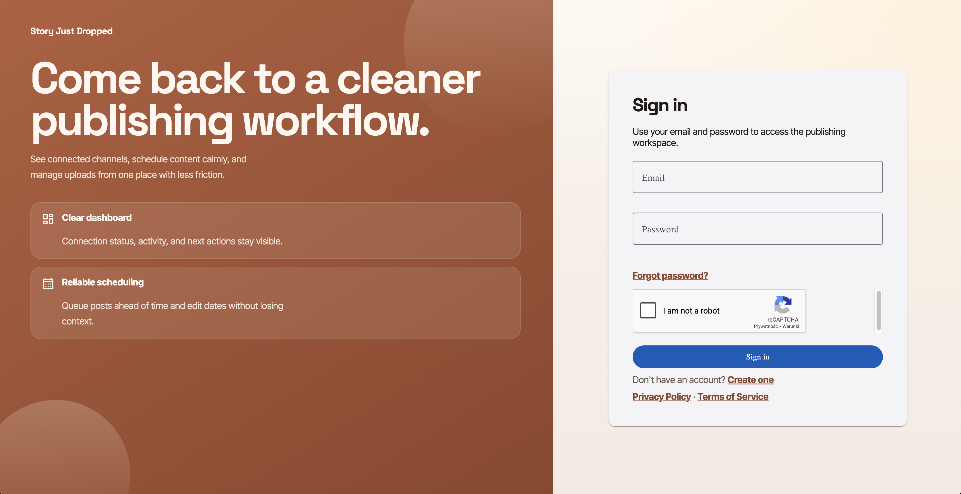 StoryJustDropped dashboard overview showing the main workspace.