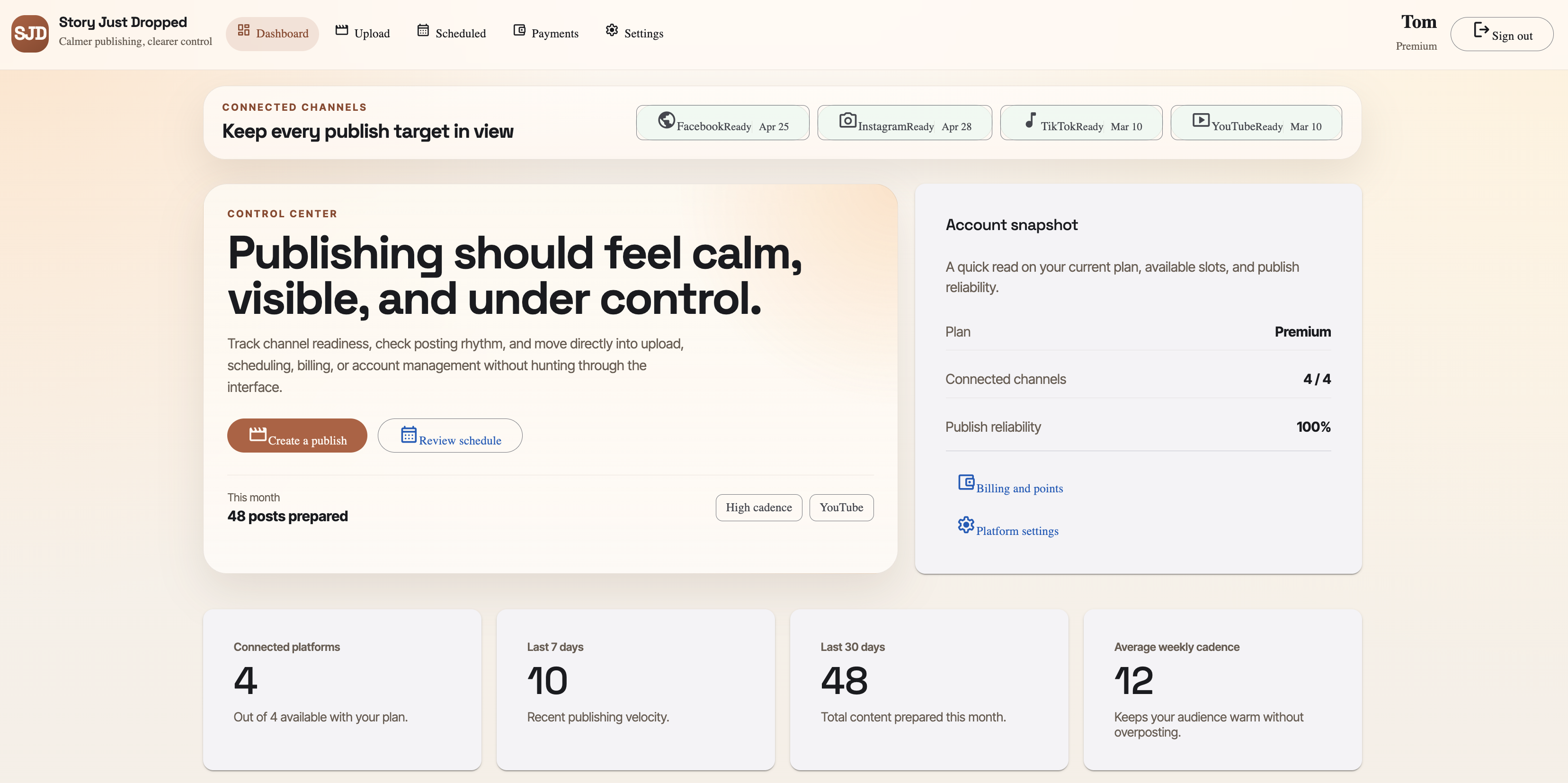 StoryJustDropped billing and payment panel.