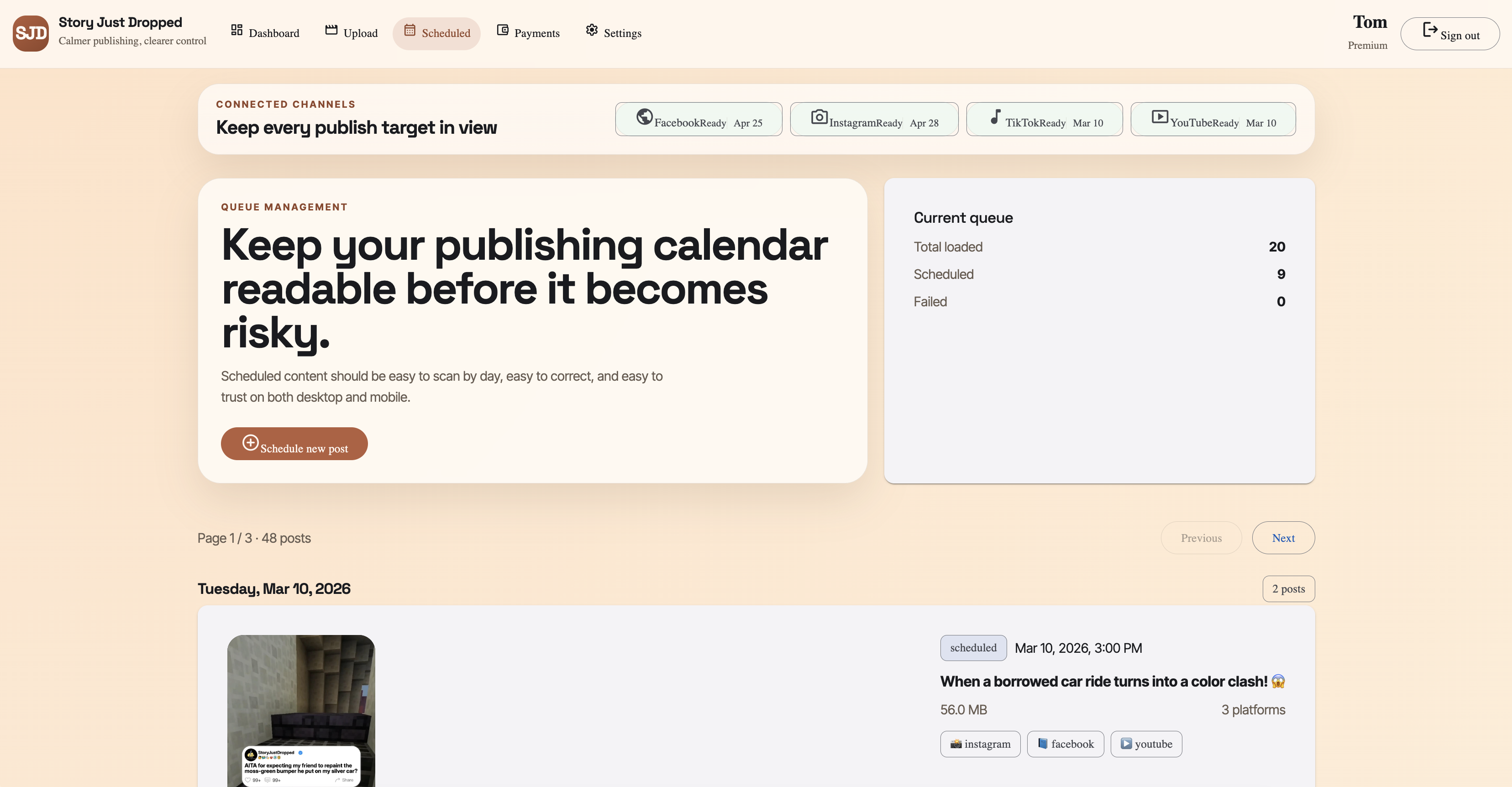 StoryJustDropped upload workflow for preparing posts.